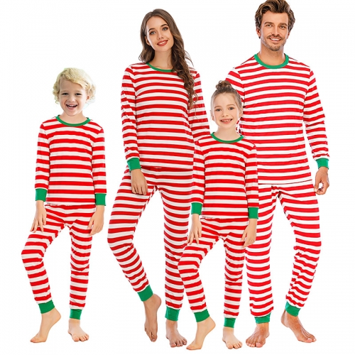 Family Christmas Pajamas Red And Green Stripes Sleepwear