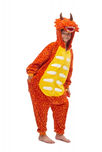 Kids Kigurumi Onesies Triceratops Orange Pajama