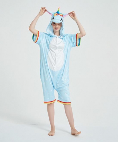 Blue Rainbow Short-Sleeved Unicorn Summer Pajama