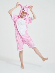 Unicorn Summer Pajama Blue, Yellow And Pink Stars Short-Sleeved