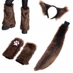 Wolf Combo animal Ear & Tail kostuum cosplay beest Leg Warmers + Gloves