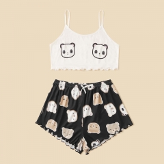 Summer Women Pajamas Panda Head Sleeveless Shorts Set