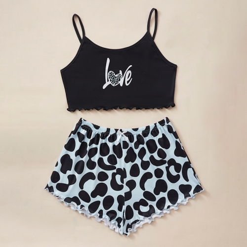 Summer Women Pajamas Leopard Grain + Love  Sleeveless Shorts Set