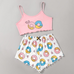 Summer Women Pajamas Doughnut Tiger Sleeveless Shorts Set