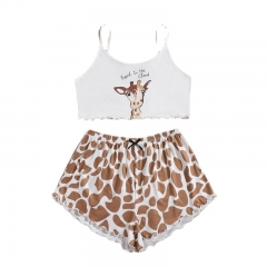 Summer Women Pajamas Giraffe Sleeveless Shorts Set