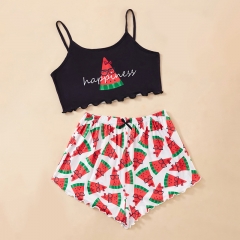 Summer Women Pajamas Watermelon Sleeveless Shorts Set