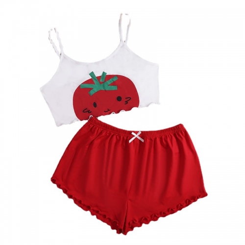 Summer Women Pajamas Lovely Tomato Sleeveless Shorts Set
