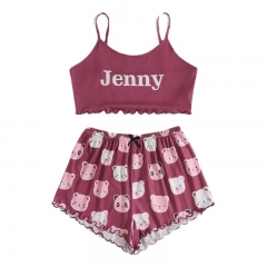 Summer Women Pajamas Cute Teddy Bear Sleeveless Shorts Set