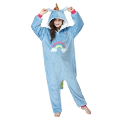 Blue Kids Kainbow Unicorn Kigurumi Onesies