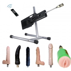 VÍDEOS edición renovada: Máquina sexual Jessky con mando a distancia inalámbrico, con cinco dildos grandes, barra extensible y copa succionadora