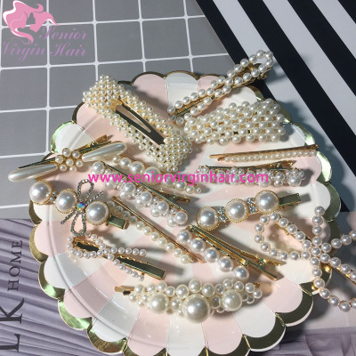 New Fashion Women Pearl Hair Clip Snap Hair Barrette Stick Imitation Pearl Hairpin Hair Styling Accessories For Women Girls