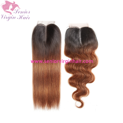 4x4 Swiss Lace Closure 1B/30 Ombre Color Closure 100% Brazilian Virgin Human Hair