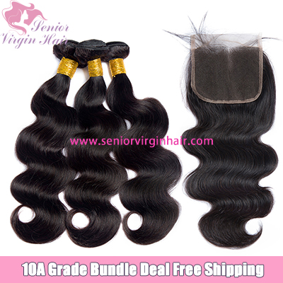 3 Bundles With Lace Closure Frontal Free Shipping Body Wave 100% Human Hair Unprocessed