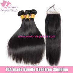 Free Shipping Bundle Deal Human Hair Silky Straight Bundles With Closure Frontal Brazilian Hair