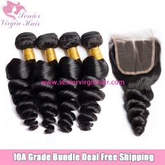 4 Bundles With Lace Frontal Closure Brazilian Hair Loose Wave Bundle Deal Free Shipping