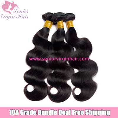 Senior Virgin Hair 3 Bundles Deal Free Shipping Brazilian Body Wave 100% Human Hair Unprocessed