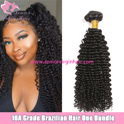 Senior Virgin Hair 10A Brazilian Kinky Curly Hair Weave Bundle Natural Black Color
