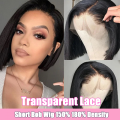 Transparent Lace Short Bob Human Hair Wigs For Black Women 13x4 Lace Front Wigs Natural Hairline Silky Straight Bob Wigs