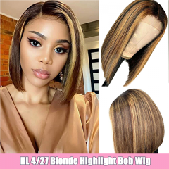 Highlight Wig Ombre Brown Honey Blonde Short Bob Wigs for Black Women Lace Front Wig Colored 150% Density Human Hair Wigs