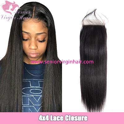 10A Grade Brazilian Hair Silky Straight 4x4 Lace Closure Free/Middle/Three Part Human Hair Closures