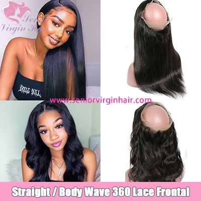 Brazilian 100% Virgin Human Hair Extensions 360 Lace Frontal Closure Silky Straight Body Wave
