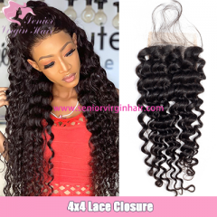 Natural Color Brazilian Hair Deep Wave 4*4 Lace Closure With Baby Hair