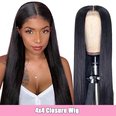 Straight 4*4 Closure Wig Made By Hair Bundles With Closure  Brazilian Human Hair Wigs