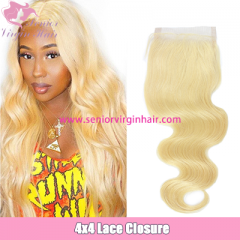 Brazilian Hair Blonde #613 Body Wave Silky Straight 4*4 Lace Closure Swiss Lace Closure