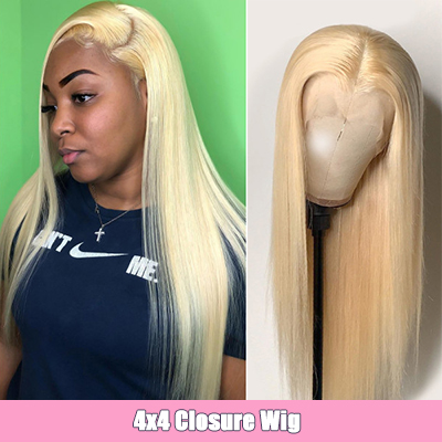 613 Blonde 4x4 Closure Wigs Straight Human Hair Wigs