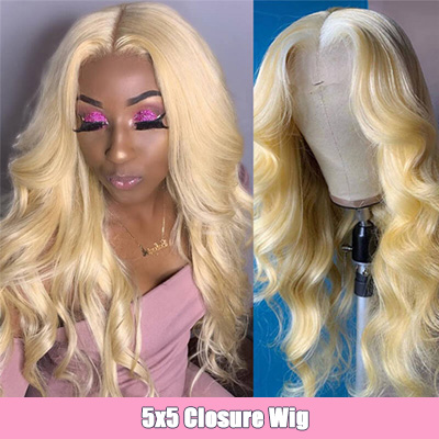 613 Blonde 5x5 Closure Wig Body Wave Transparent Lace Wig Human Hair Wigs