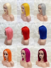 Colorful Lace Front Human Hair Wig Short Bob Wig For Black Women