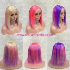 New Rainbow Bob Wig Human Hair Wigs Preplucked With Baby Hair Short Lace Front Wigs For Women