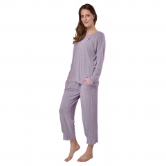 Raikou Damen Jersey Zweiteiliger Freizeitanzug Schlafanzug Pyjama Hausanzug Trainingsanzug Nachtwäsche-Set aus Viskose 3/4 Hose