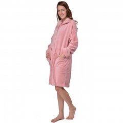 RAIKOU Peignoir pour femme doux en microfibre mi-long avec fermeture éclair