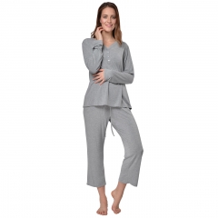 RAIKOU Pyjama en jersey pour femmes Pyjama de loisir Loungewear manches longues avec fermeture à boutons