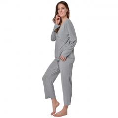 RAIKOU Pyjama en jersey pour femme Pyjama de loisir Loungewear manches longues