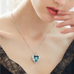 RAIKOU Collier Océan pour femmes avec éléments en cristal en forme de cœur, collier en cristal Chaîne de pull-over Cadeau d'anniversaire, cadeaux pour femmes