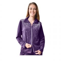 DESEN Veste de loisirs pour femmes Veste d'intérieur Blouse Avec fermeture éclair Sport Strass clair Taux de coton élevé Sans capuchon