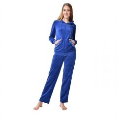 Raikou Femme Micro Velours Pyjama d'intérieur avec fermeture éclair Pyjama en velours deux pièces avec strass