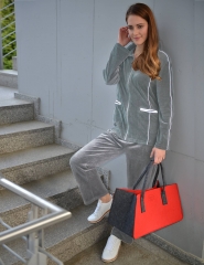 Raikou Damen Velours Nicki Freizeitanzug Hausanzug Nicki-Anzug mit Reißverschluss und Satinband