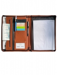 RAIKOU Genuine Leather A4 Zippered Briefcase, Notepad Holder and Organizer for Work, Office, Conference and Meeting