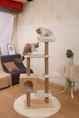 RAIKOU Pet Club Arbre à chat, Meuble griffoir, Jouet pour chats, Plusieurs niveaux, Colonnes griffoirs, Cavernes, Cachettes, Surface à gratter, Robuste, Perchoir pour chats, Corde en sisal, Colonne romaine