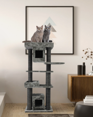 RAIKOU scratching post Lotus scratching post modern design real wood natural sisal posts grey, L: 40 cm x W: 82 cm x H: 147 cm / 40Kg