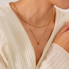 Collier en acier inoxydable DOUBLE COUCHE EN FORME DE COEUR