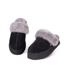 Parfeying Women's Lambskin Sheepskin Platform Mules Memory Foam Lambskin Latest Street Style Fashion Shoe for Indoor and Outdoor