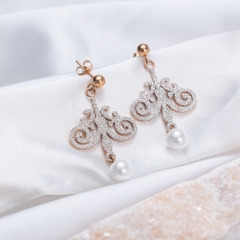 STARDUST EARRINGS playful earrings, white mineral powder design and pearl, stainless steel, gold plated