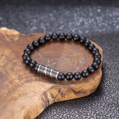 Bracelet URBAN ROCKS avec agate noire mate et acier inoxydable