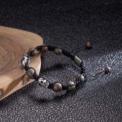 SKULLS skull bracelet with brown bronzite stones and stainless steel, adjustable