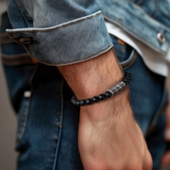 URBAN ROCKS bracelet with matte black agate and stainless steel