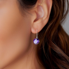 CRYSTAL ZIRCON earrings with large cut zirconia, stainless steel, violet